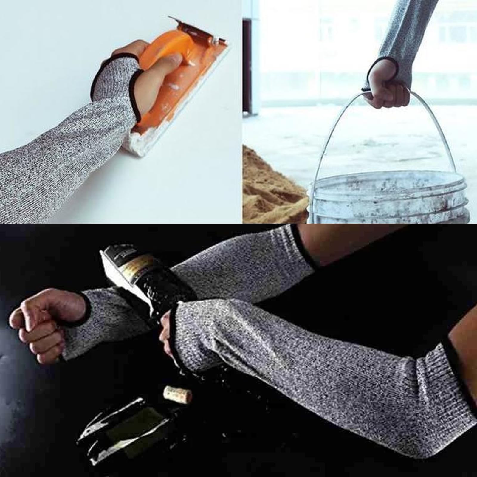 Manguito de protección contra cortes, 45 cm, gris, Nylon HPPE Spandex, transpirable, para construcción, cocina, jardinería, trabajadores y protección del antebrazo