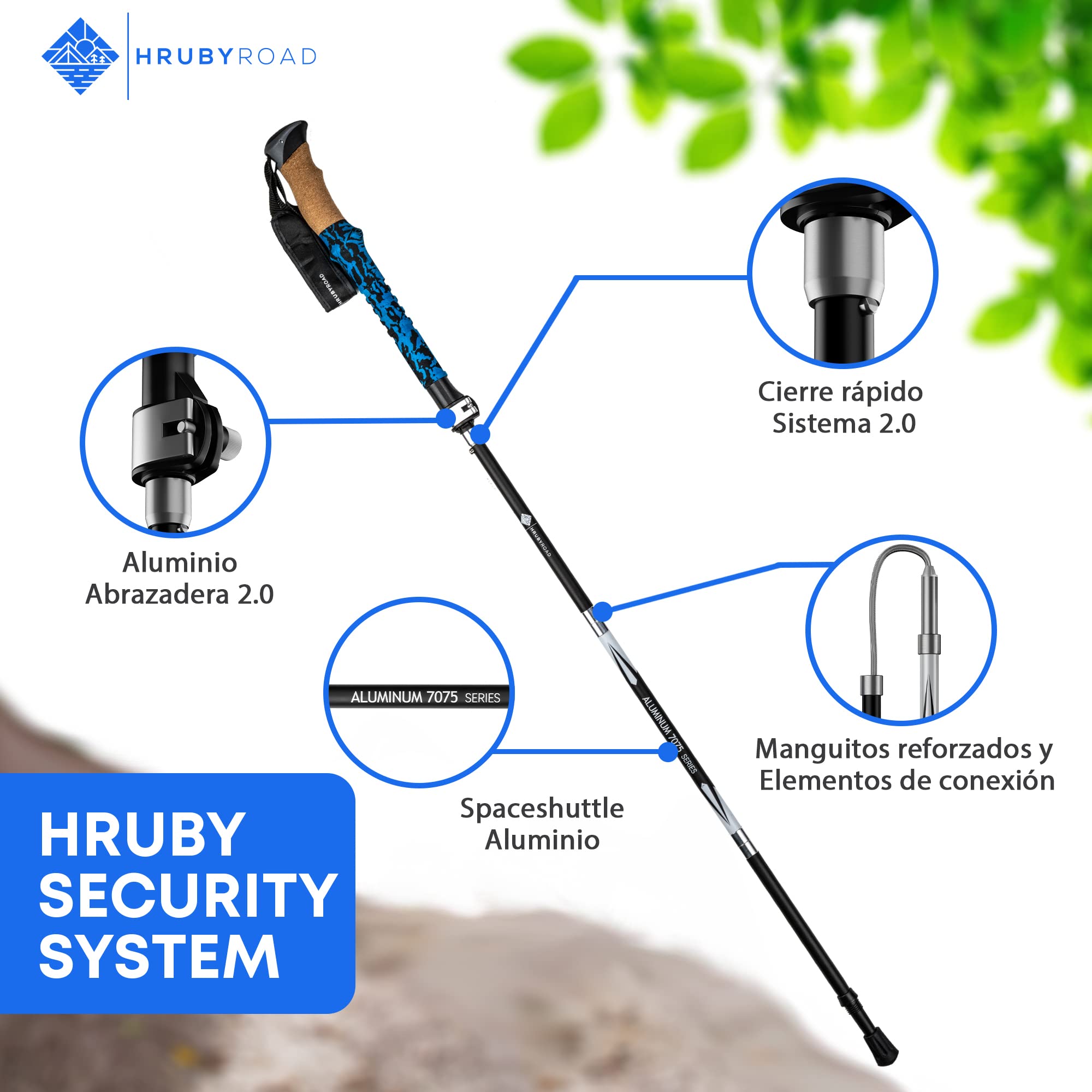 HrubyRoad® Bastones de Senderismo Telescópicos | Bastones de Marcha Nórdica Mujeres y Hombres | Bastones de Trekking Ultraestables [con 6 Accesorios]