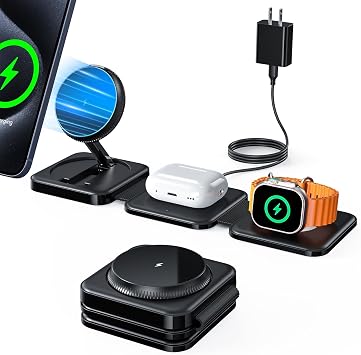 Wireless Charger, Hinyx Magnetic Foldable Portable Travel Charger, 3 in 1 Wireless Charging Station for 15/14/13/12