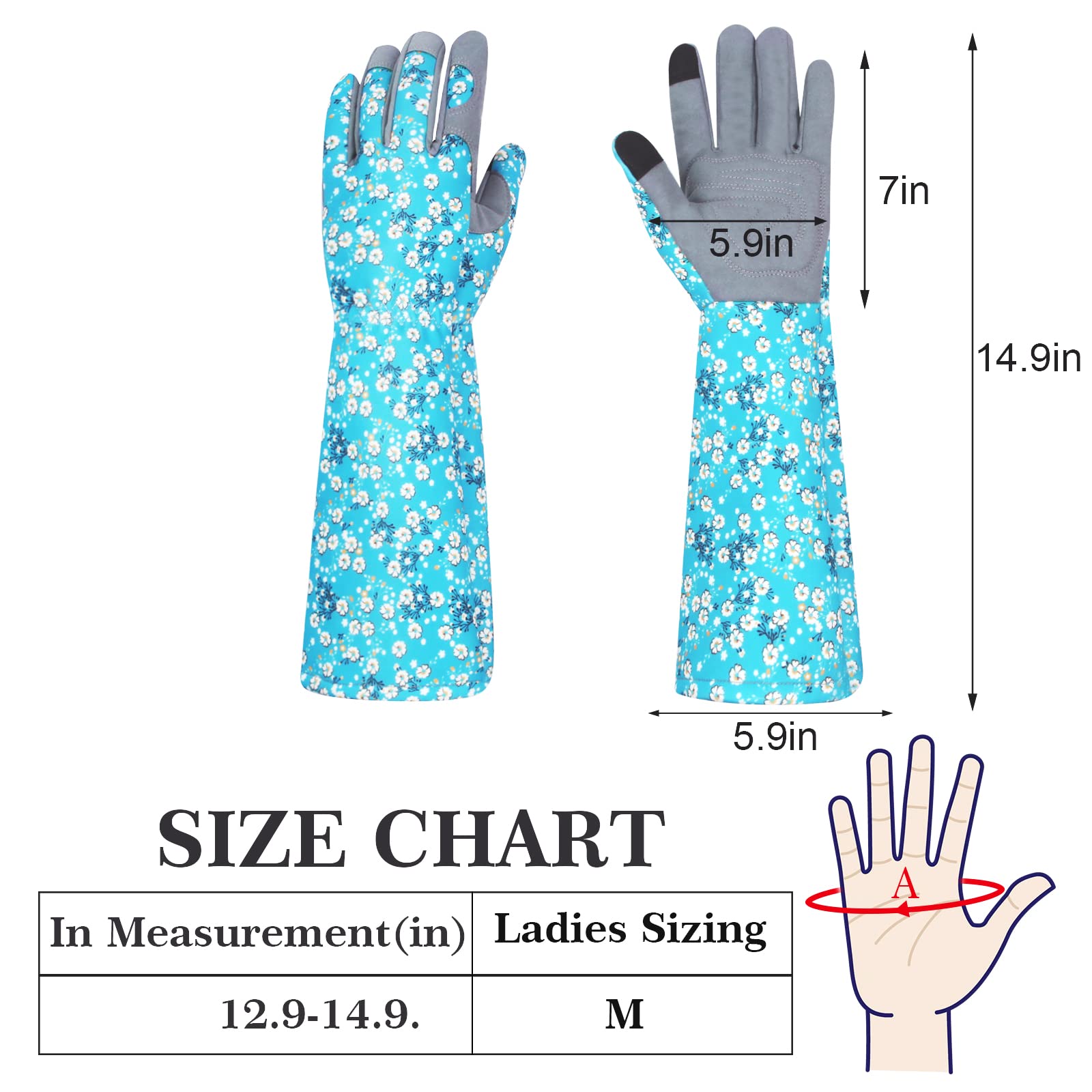 Gants de jardinage en cuir pour femme - Imprimé floral unique - Cadeau de fête des mères - Gants de travail résistants aux épines - Design d'écran tactile - Gants de travail robustes à motif