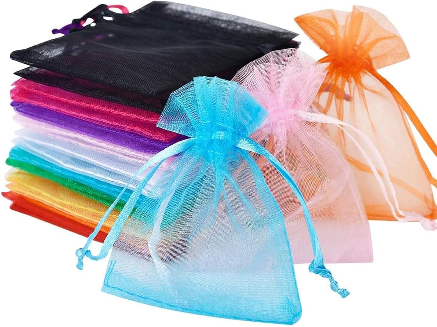 LTSVBO 100 Sets Colorful Organza Gift Pouches, Small Organza Favor Bags for Wedding Party Games, Jewelry, Favors, and Crafts, Assorted Colors, Perfect for Small Items and Events