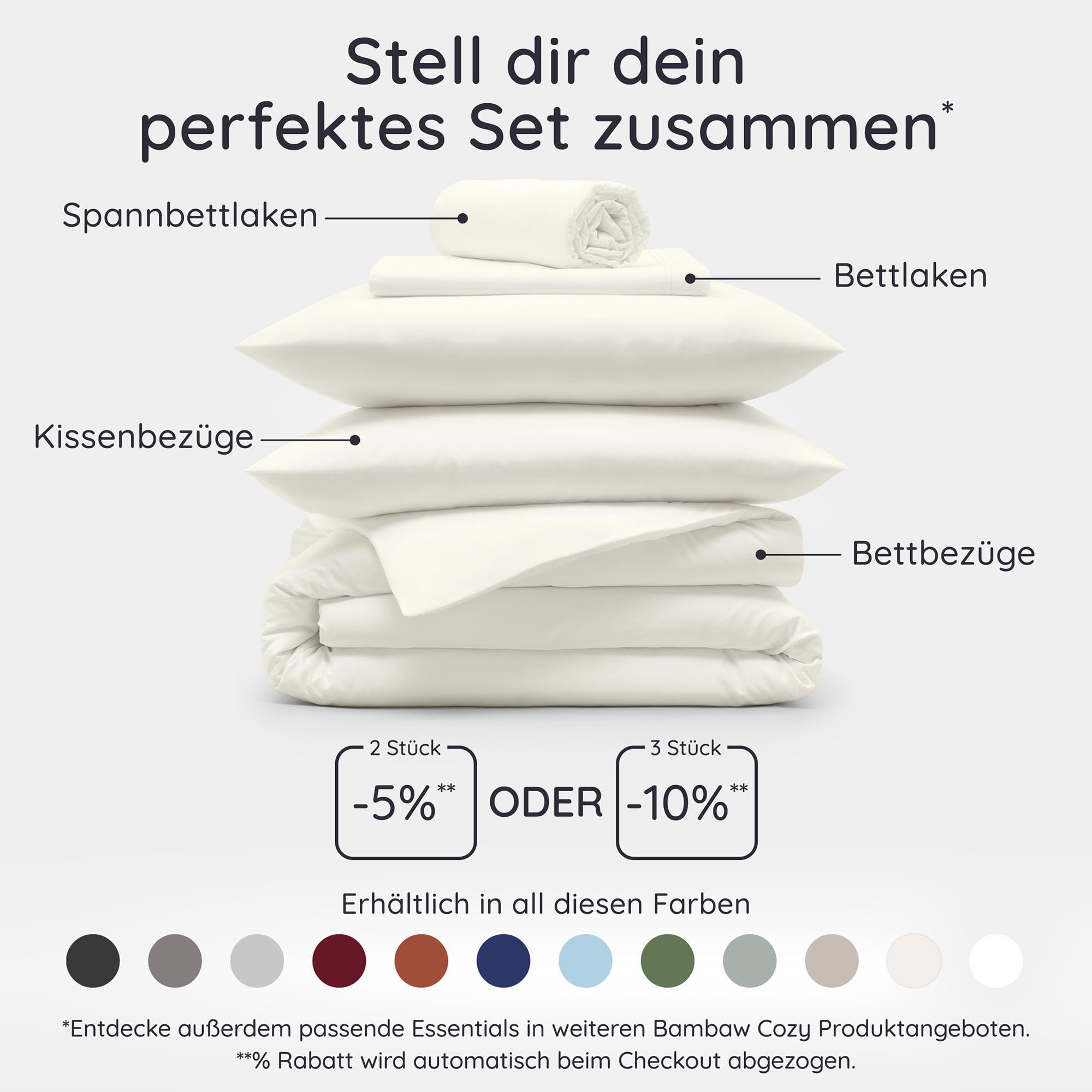 Bambaw Bettwäsche Bambus 135x200 cm, Anti Milben Bettbezug, Bettwäsche 135x200 Sommer, nachhaltiger, hautfreundlicher und kühlender Bettbezug aus 100% Bambusfasern (Elfenbein)
