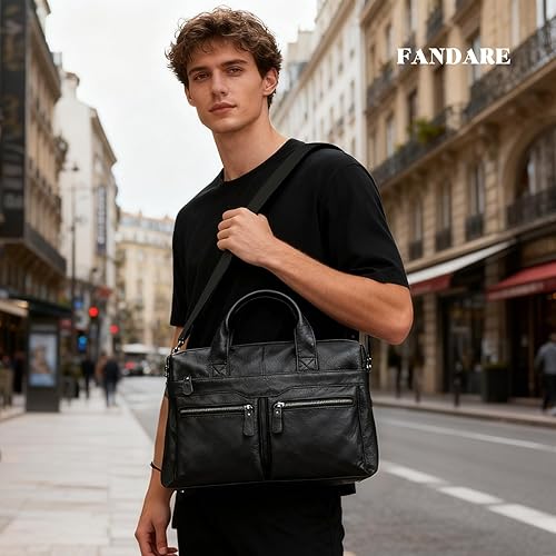 Miniatura 2 de FANDARE Vintage Men's Leather Briefcase Mens Laptop Business Tote Handbag