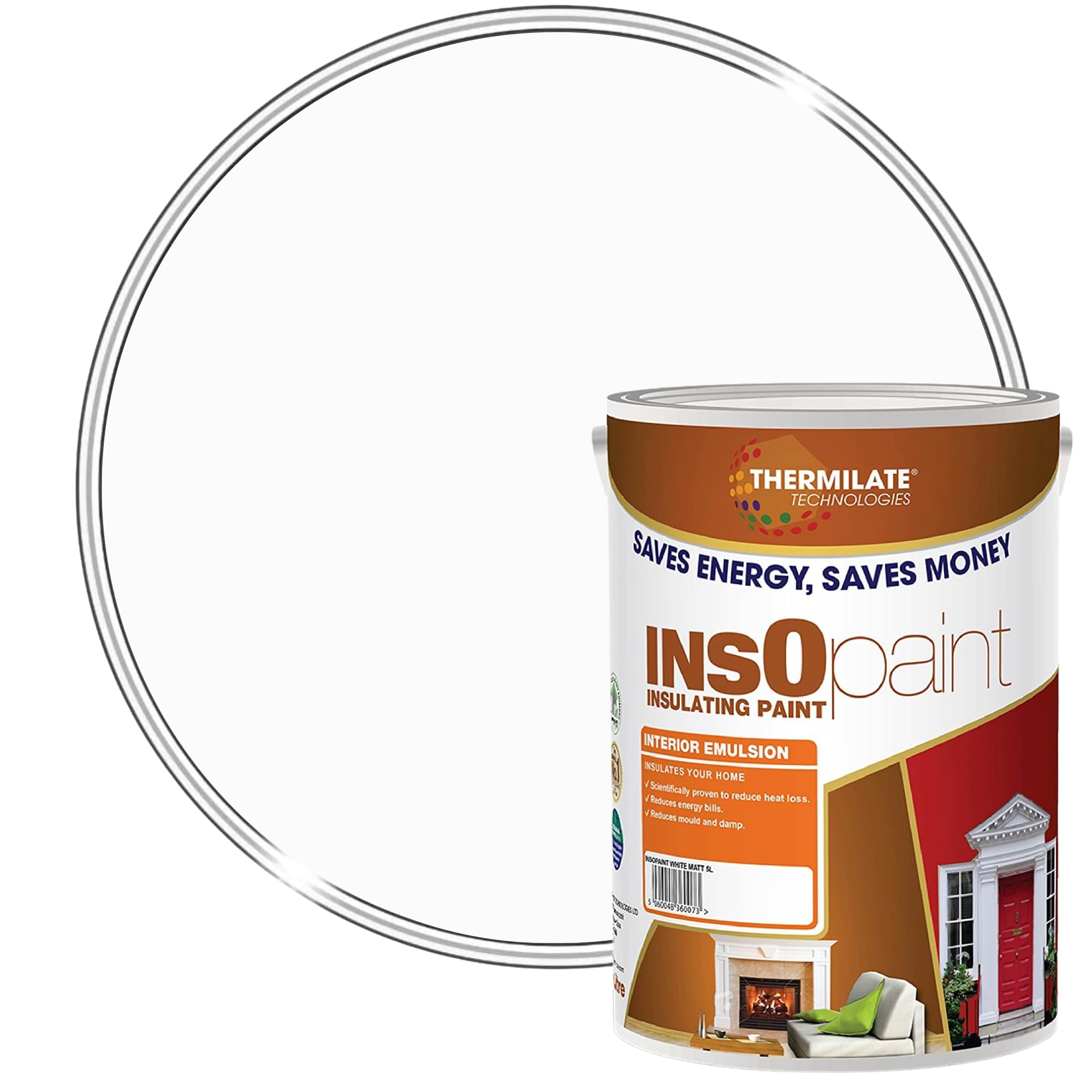 InsOpaint Insulating Anti Condensation Paint - Superior Protection Against Mould & Moisture | Energy Saving Thermal Paint for Walls & Ceilings | Damp Proof Paint - Brilliant White - 5L