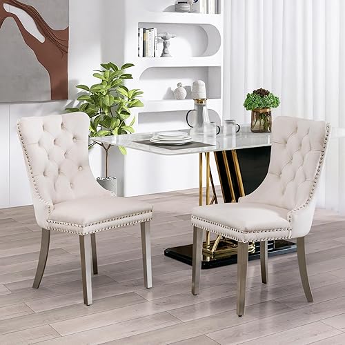 Miniatura 146 de SoarFlash Juego de 6 sillas de comedor de terciopelo, silla lateral de respaldo alto, silla lateral moderna tapizada de alta gama con capitoné y
