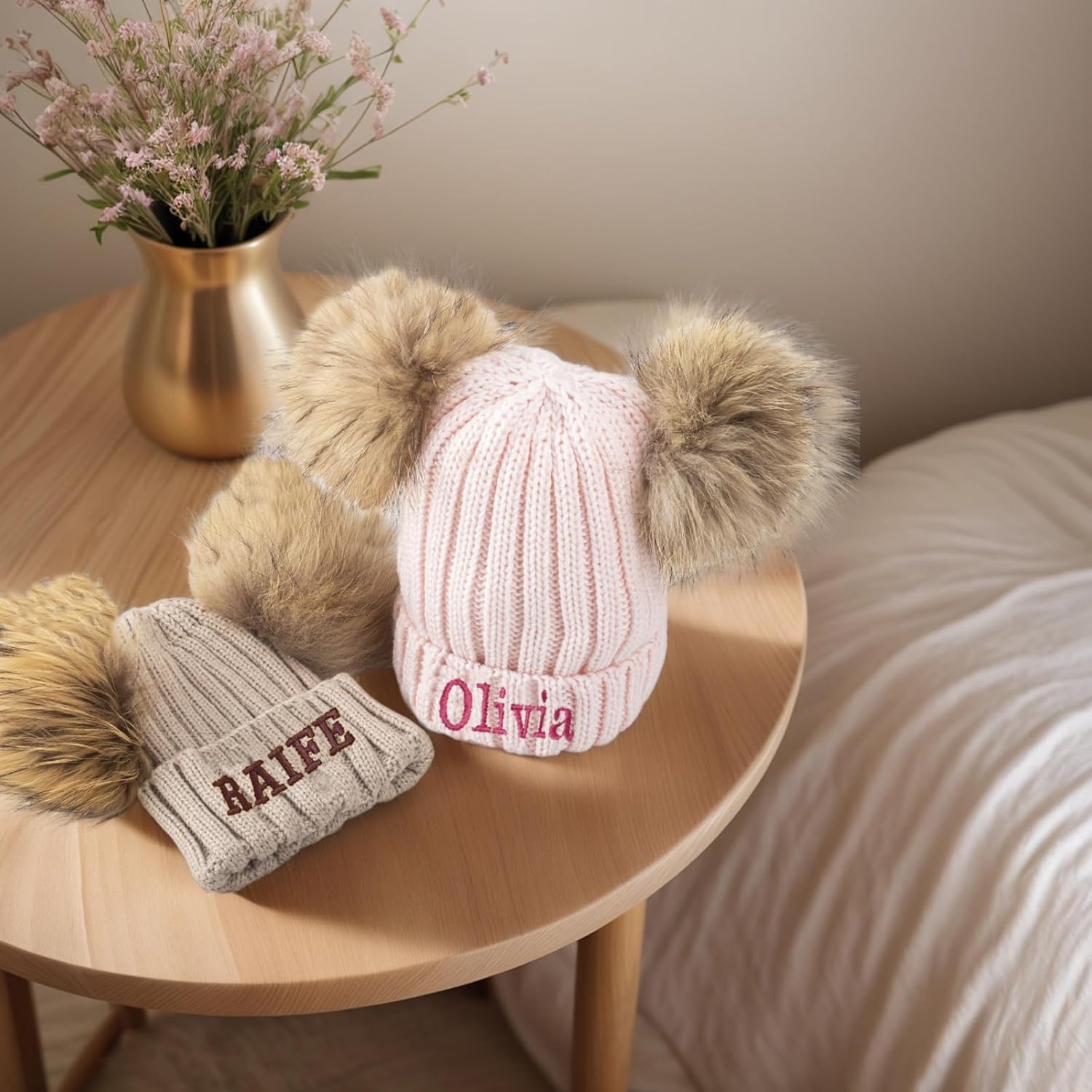 Custom Winter Beanie Hat, Customized Name Pom Pom Beanies Cap, Matching Knitted Hats for Baby Kid Adult - Image 6