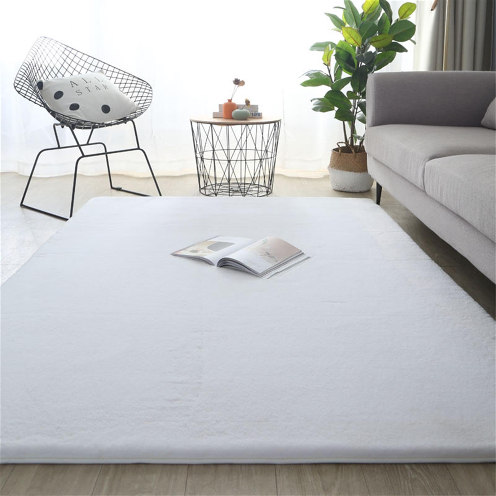 Teppiche, waschbarer Teppich, weicher Wohnztimmerteppich mit Anti-Rutsch Unterseite, Modern Kunstfell Carpet für Schlafzimmer, Esszimmer oder Kinderzimmer Deko, Dunkelgrau,Weiß,140x200 cm