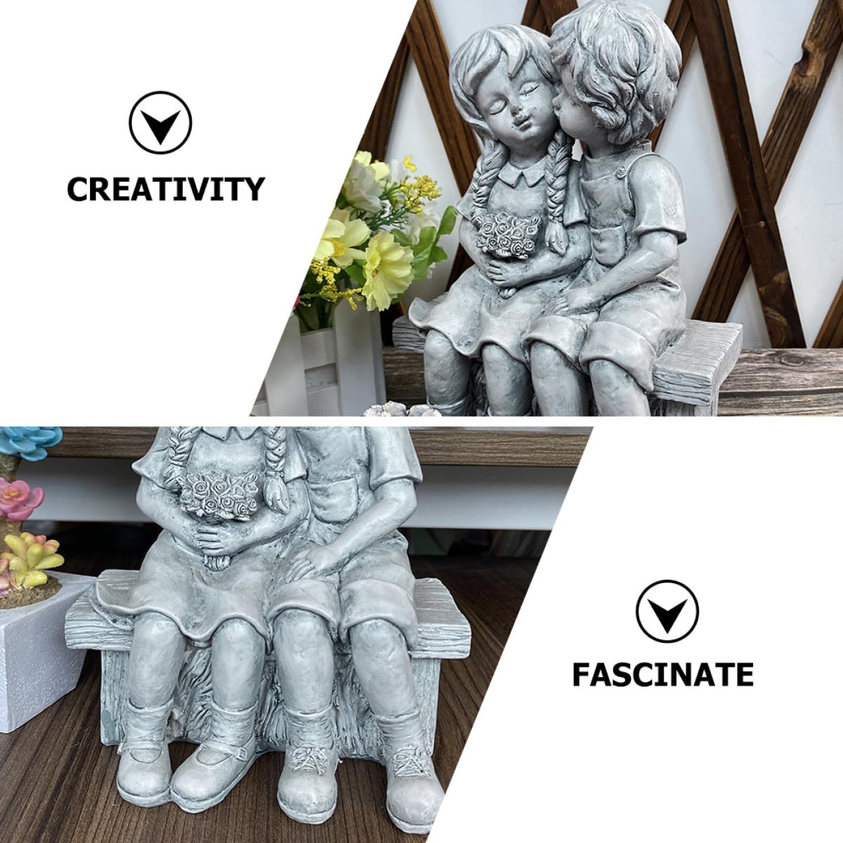 Estatua Decorativa de Resina de Niño y Niña para Jardín, Figura Pequeña para Patio y Césped, Decoración del Hogar