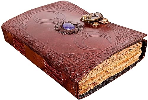 ALCRAFT Vintage Leather Celtic Triple Moon Grimoire Black Book of