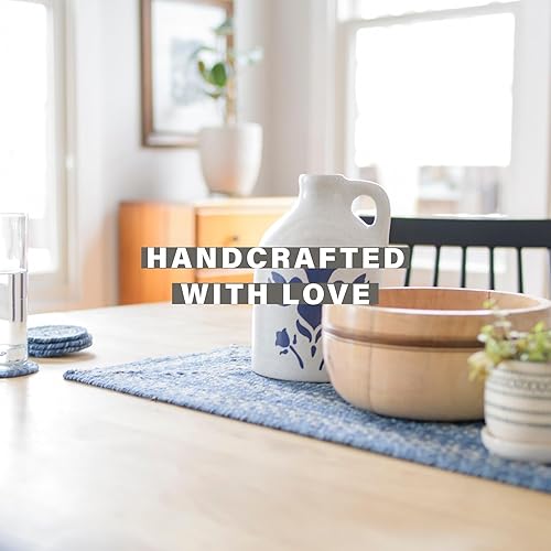 Miniatura 3 de Homespice Denim - Juego de 4 manteles individuales trenzados de yute ovalados de 13 x 19 pulgadas, color azul, azul marino, blanco reversible, hilo