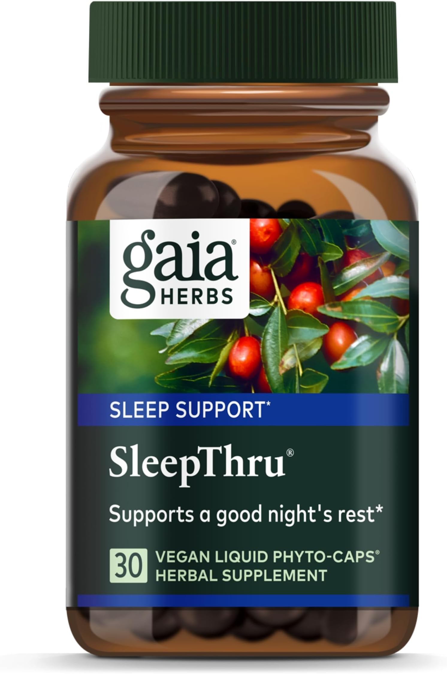 Gaia Herbs SleepThru - Natural Sleep Support Supplement with Organic Ashwagandha Root, Organic Magnolia Bark, Passionflower, and Jujube Date - 30 Vegan Liquid Phyto-Capsules (15-Day Supply)