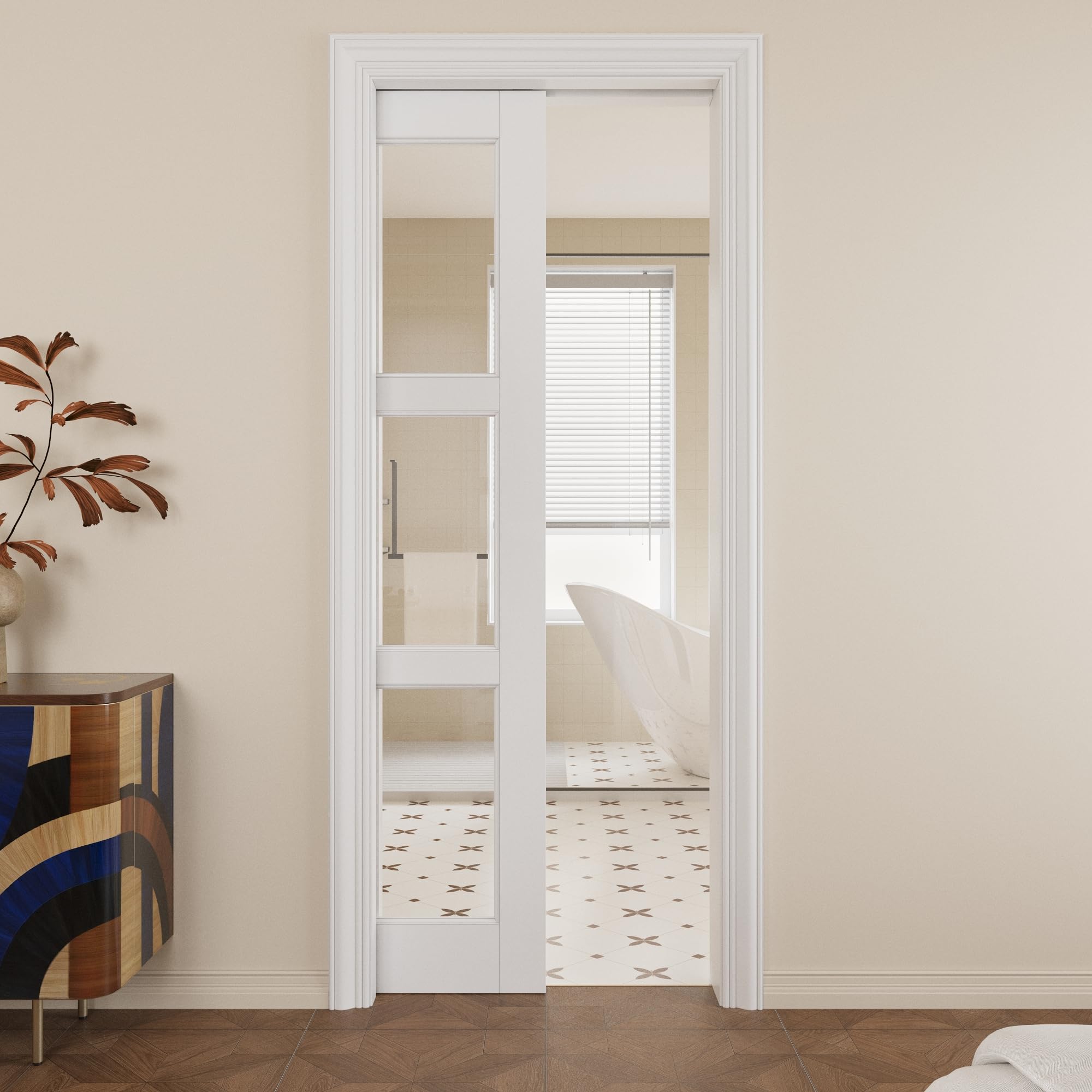 Pocket Door,3-Lite Clear Glass Doors,Room 28 x 80 Sliding Door