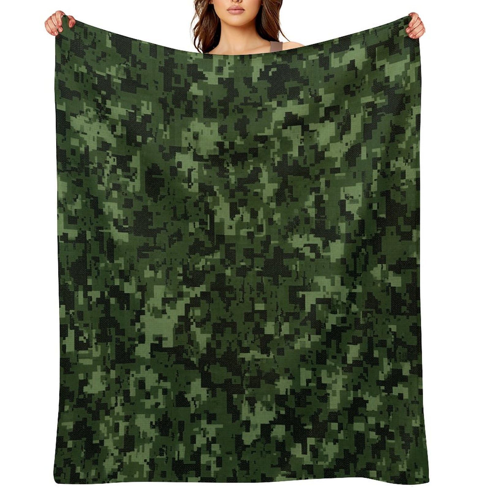Green Army Digital Camouflage Throw Blanket for Couch and Bed Super Soft Warm Lightweight Throw Blankets Cozy Fuzzy Flannel Blanket Personalized Decorative Blankets for Sofa Decor 40"x50"
