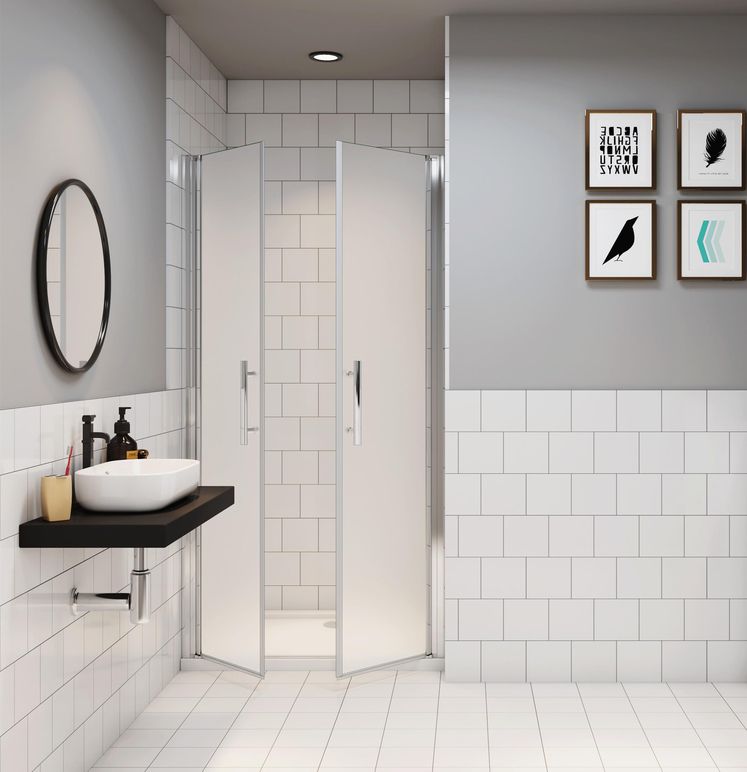 Duschtür Nischentür 90 x 195cm Pendeltür 6mm ESG Nano Glas Schwingtür Doppeltür Milchglas Chrom