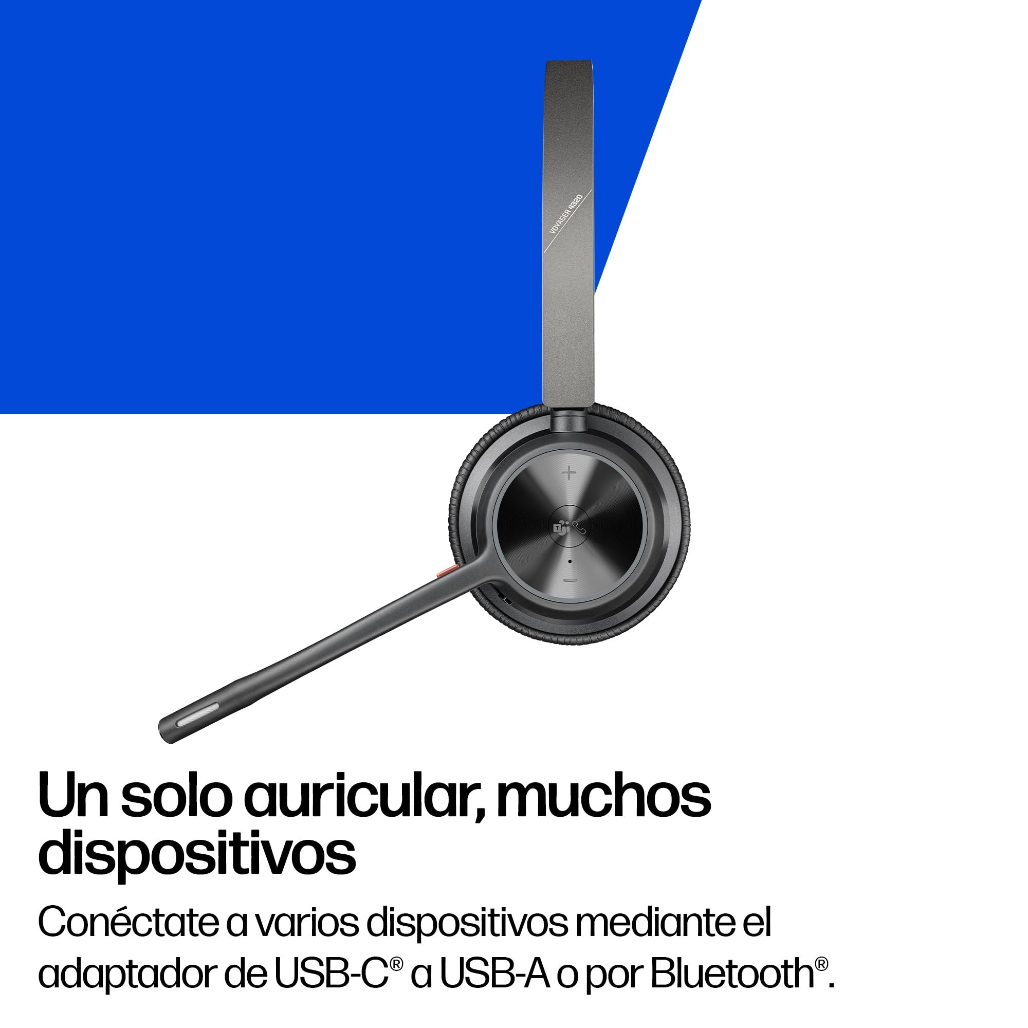 Auriculares inalámbricos Poly Voyager 4320 UC - Audífonos estéreo con micrófono de brazo con cancelación de ruido - Conexión Bluetooth a PC/teléfono móvil - Funciona: Teams (certificado), Zoom y más