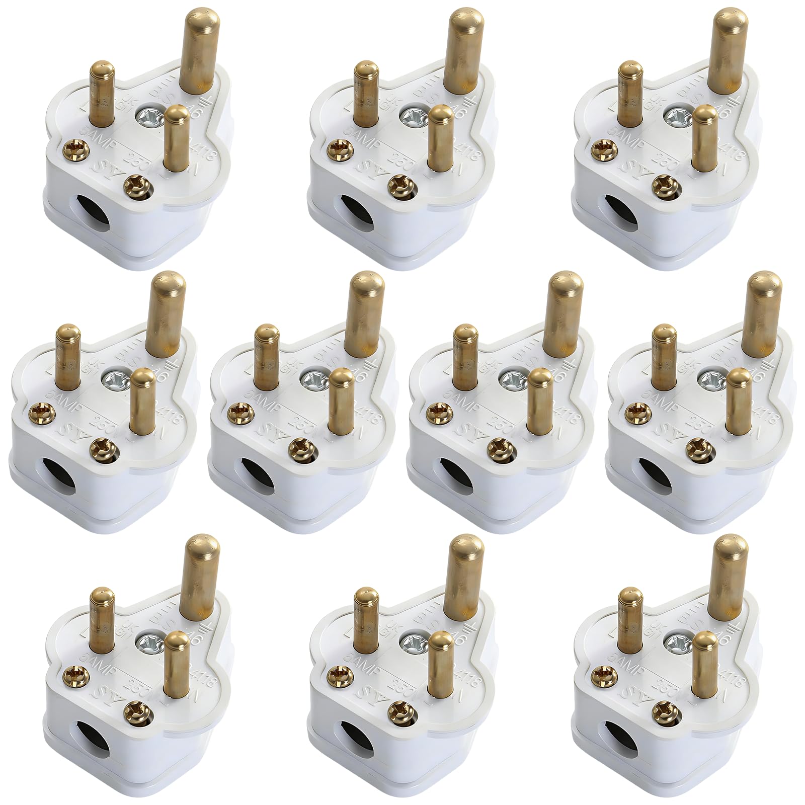 10Pcs 5 Amp Round Pin Plugs Mains Plug, 3 Pin Plugs for Stage Lighting Lamp, Plug 3 Pin Lighting Plugs Adaptor for Stage Lighting Lamp, Flood Lights, Spotlights, Landscape Lights(10Pack , White)