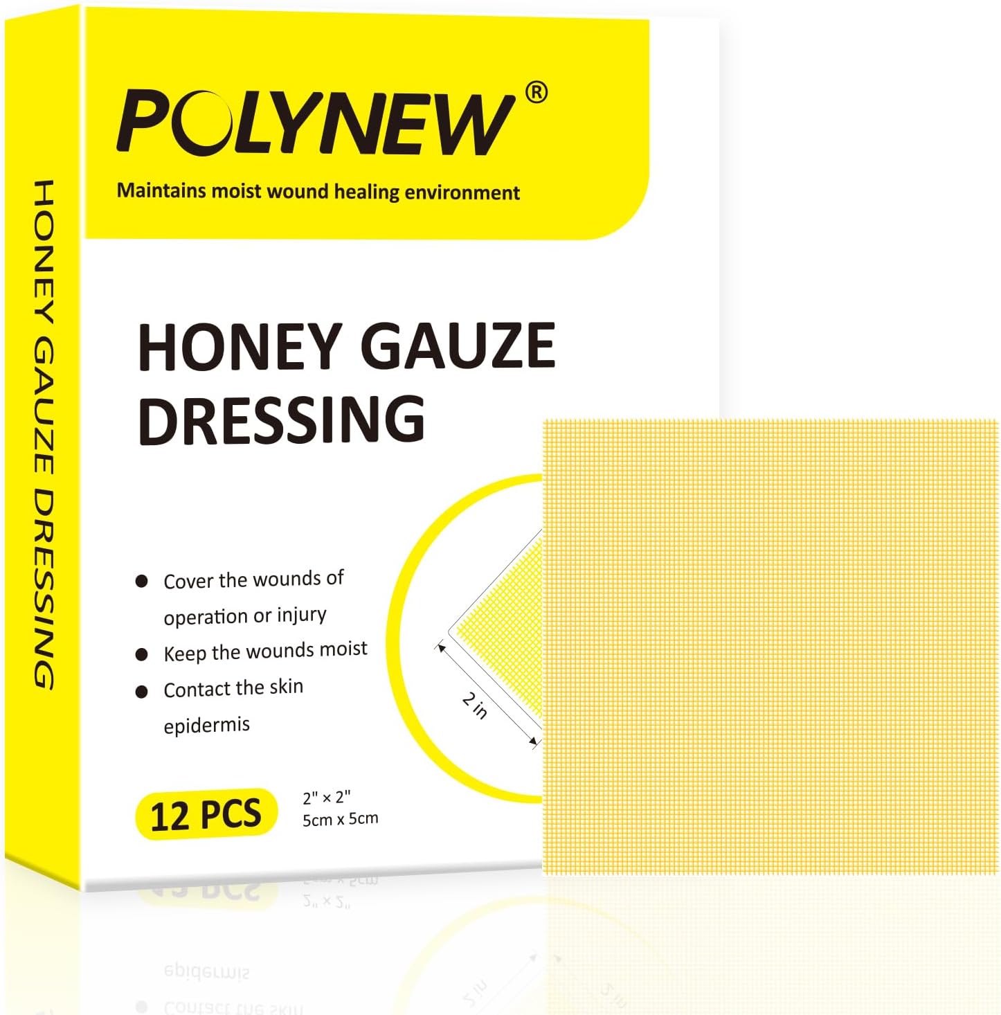 Manuka Honey Gauze Dressing, 2"x2"-12 Individual Package, Manuka Honey Wound Care Gauze for Ulcers, Bedsore, Burns, Abrasions and Cuts for Wound Healing Dressing