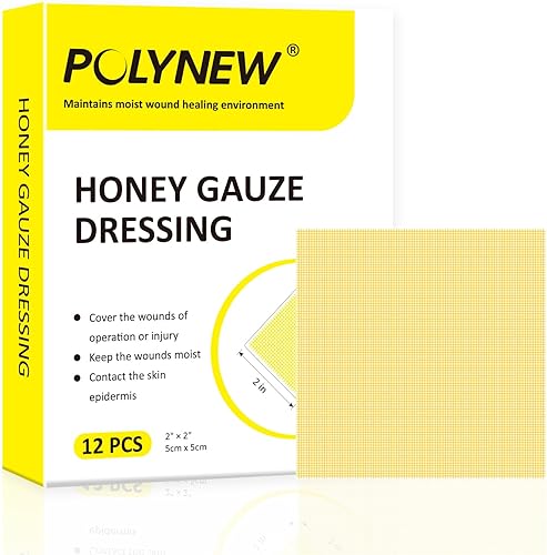 Aderezo de gasa de miel de Manuka, paquete individual de 2 x 2 pulgadas, 12 unidades, gasa para el cuidado de heridas de miel de Manuka para