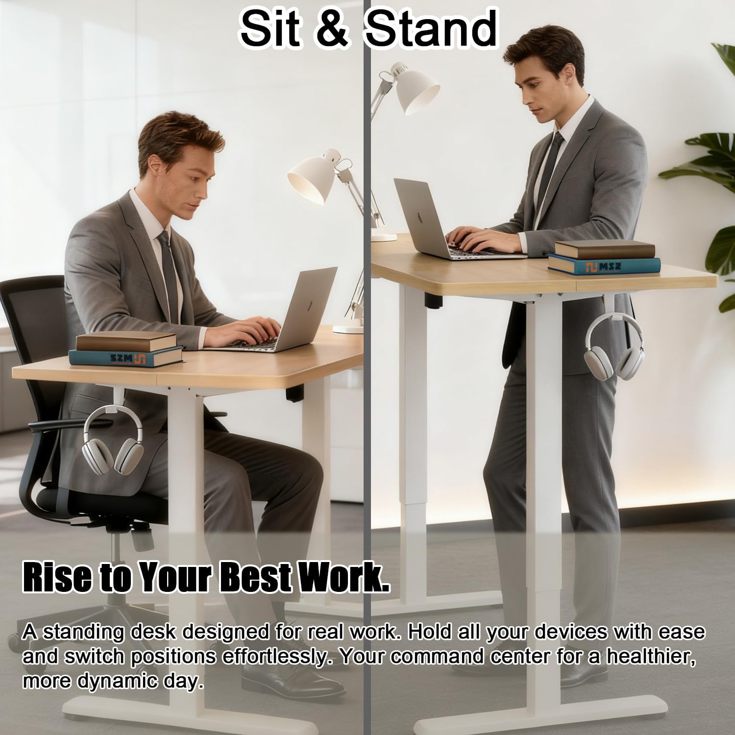 MSZ Electric Standing Desk 48x24 Inch with Memory Presets, Adjustable Height Sit to Stand Computer Desk for Home Office & Gaming (Black)