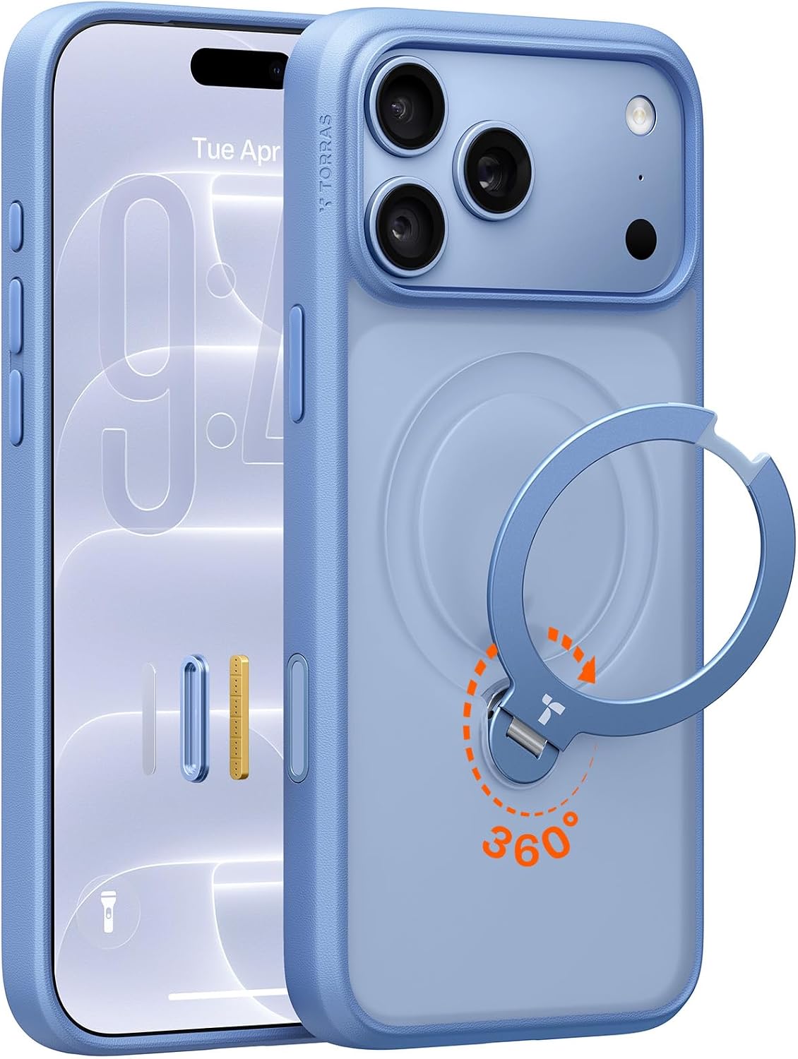  Q3 Spin Case for iPhone 18 Pro Max Light Blue, 360 Magnetic Stand