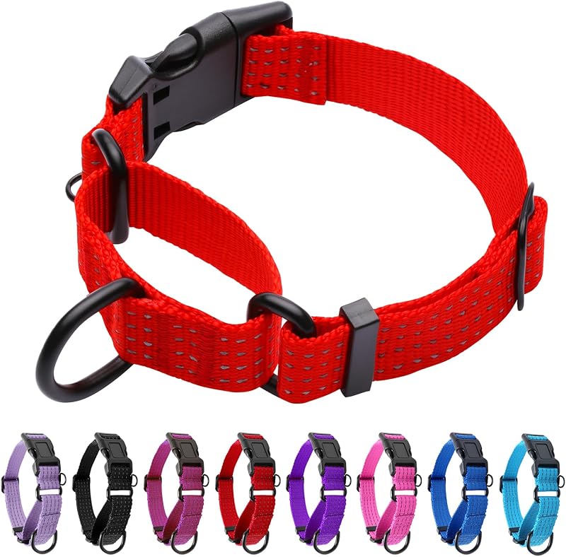 Coleira Martingale para Cães com Refletivos e Fecho de Engate Rápido Vermelha M JOOCPUP