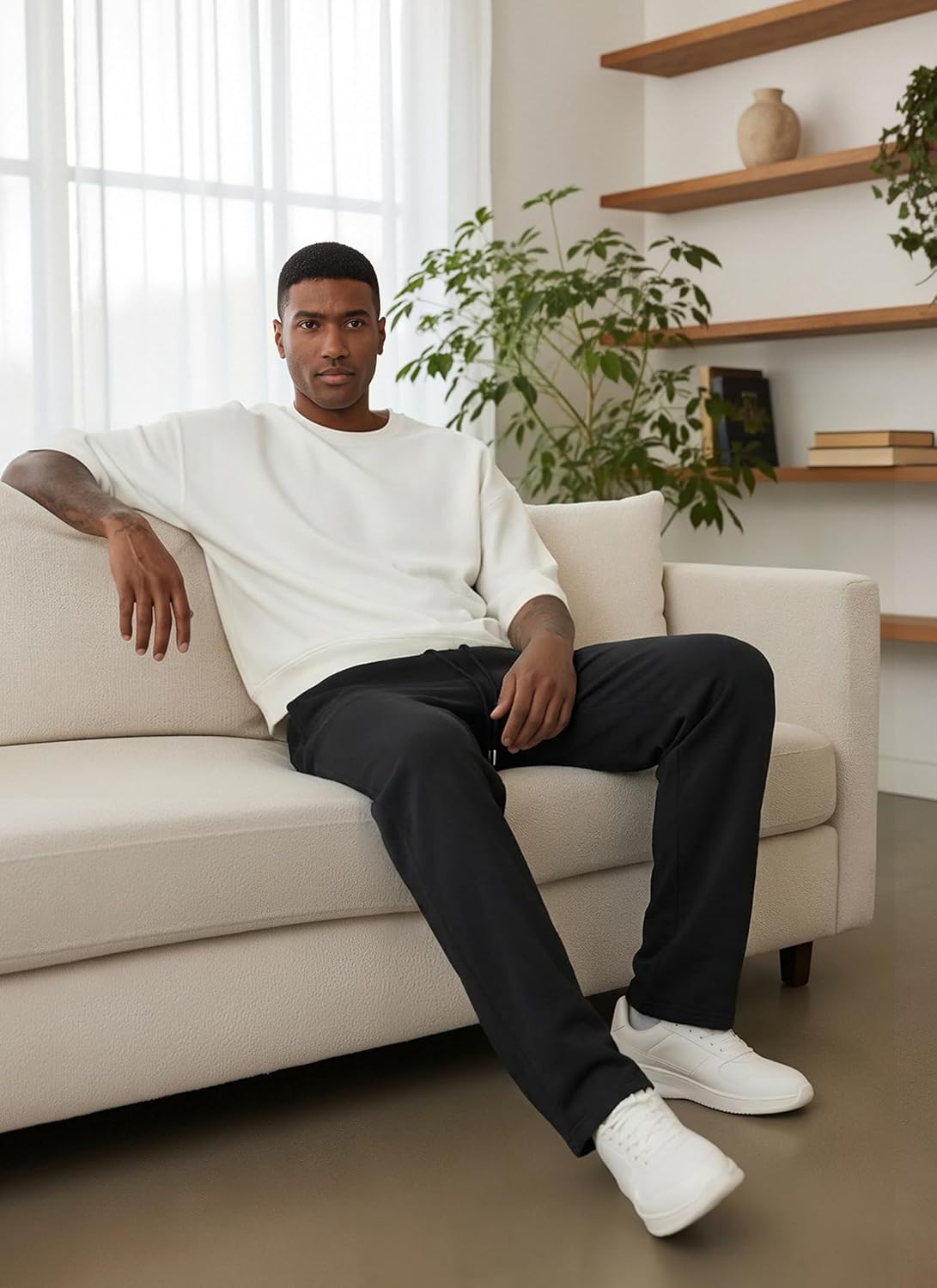 Men's Baggy Sweatpants Wide Leg Lounge Drawstring Open Bottom Sweat Pants with Pockets - Image 4