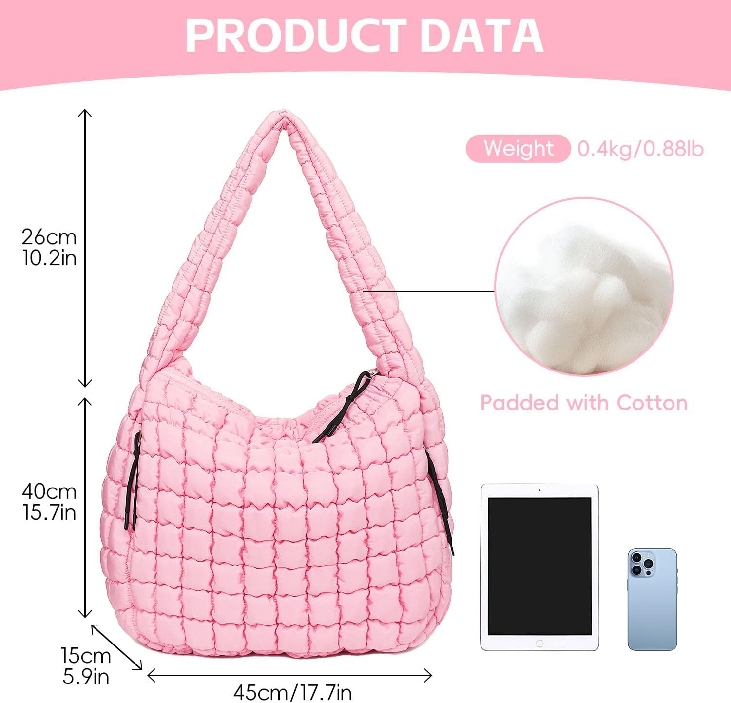 Puffer Tote, Quilted Puffer Hobo Bag, Lightweight Puffy Quilted Shoulder Bag for Work, Gym, Travel - Image 3