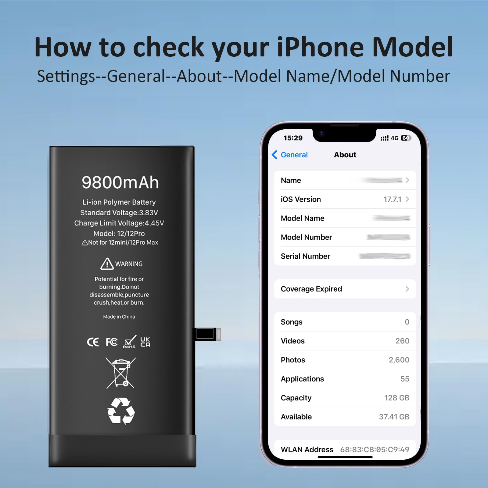 Akku für iPhone 12/12 Pro, 9800mAh Neues Upgrade Hochkapazitäts ErsatzAkku für iPhone 12/12 Pro, A2172, A2402, A2403, A2404,A2341, A2406, A2408, A2407 mit Reparatur-Werkzeug-Kit
