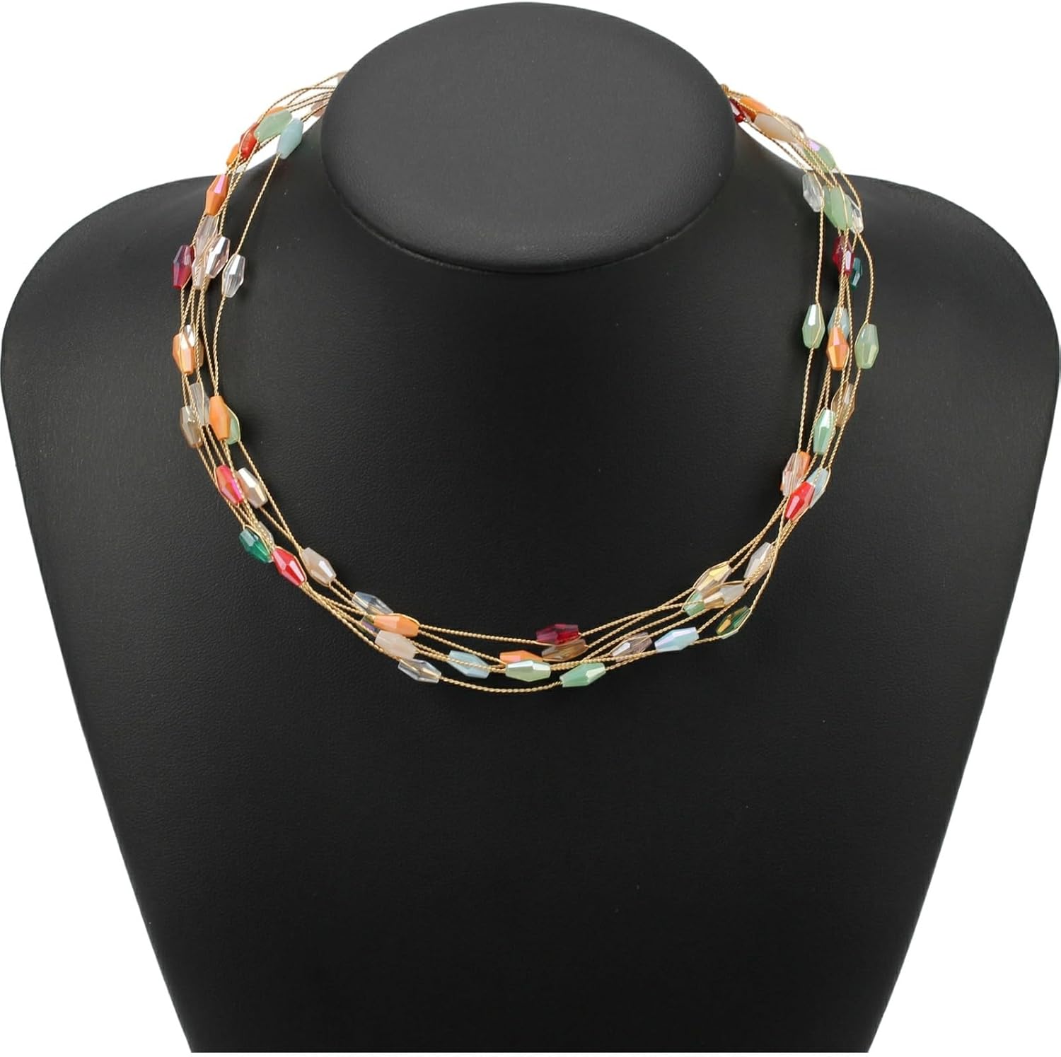 Multi Layers Strands Bib Crystal Stone Choker Necklace for Women Colorful Bead Collar Gold Color Chain Pendant Necklace Jewelry - Image 3