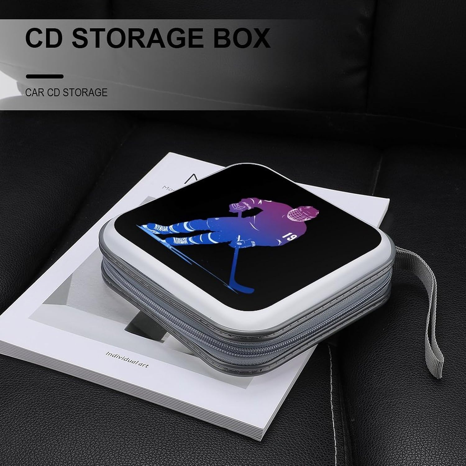 Ice Hockey Player CD Case 40 Capacity DVD Holders Wallet for Home Travel
