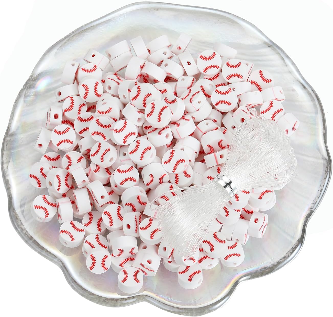 100pcs Baseball Spacer Loose Beads Sports Ball Polymer Clay Beads DIY Jewelry Making for Earring Bracelet Necklace Key Chains Craft Accessories (Baseball)