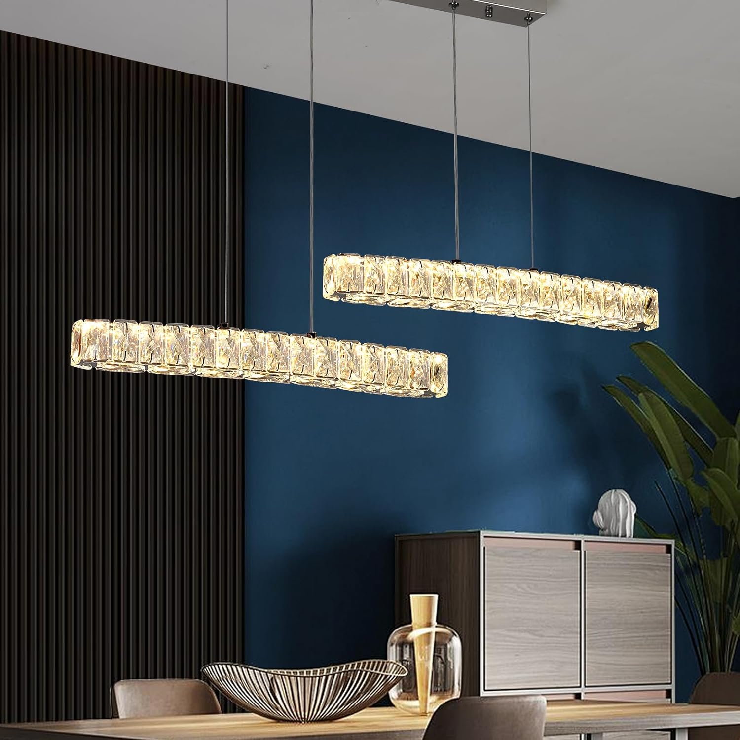 Pendant Light, Modern LED Crystal Chandelier Ceiling Light Fixture, Adjustable Height Hanging Light Pendant Lamp for Kitchen Island, Dining Room, Living Room, Bedroom