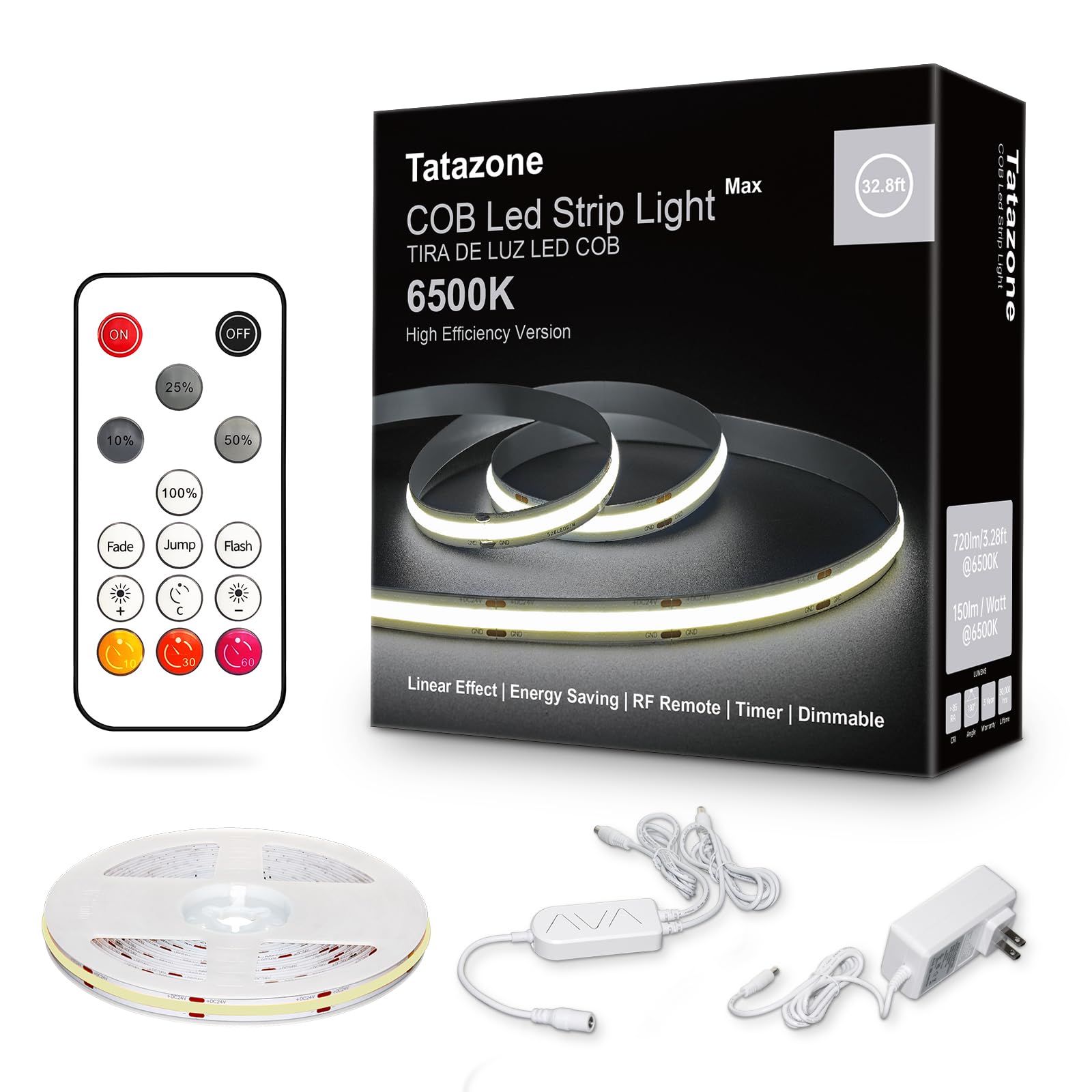 Amazon.com: Tatazone 32.8ft 6500K White COB Led Strip Light with
