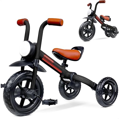 KRIDDO Bicicleta de equilibrio 2 en 1 para niños y triciclo para niños de 2 a 5 años, bicicleta de equilibrio para niños pequeños con pedales Negro