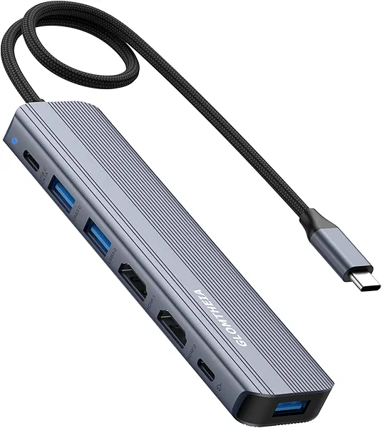 Glomtheia USB C Hub Docking Station Dual Monitor for Laptop, MacBook Air/Pro Dock Adapter Multiport Dongle with 2 HDMI Ports 4K 60Hz, 100W PD Charging, 3 USBA 3.0 & USBC