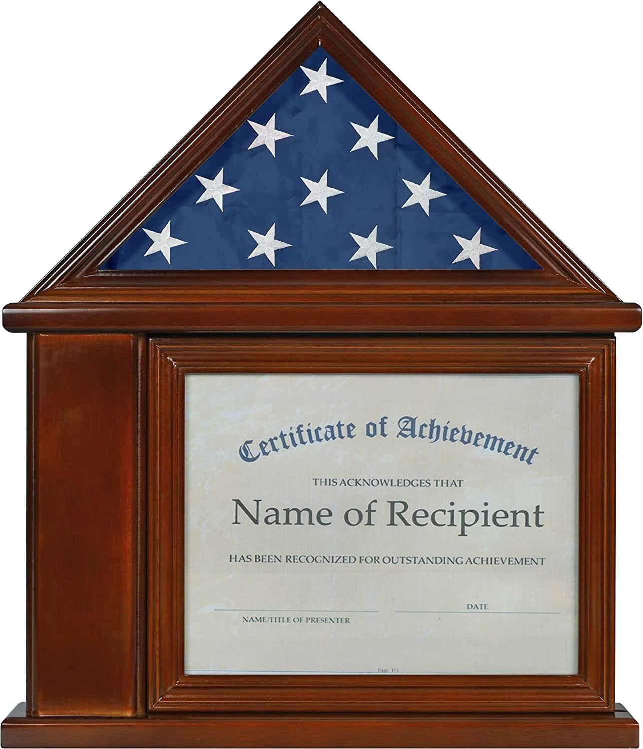 Not for Burial Flag, Flag Display Case Military Shadow Box Fits a Folded 3'x5' Army Navy Air Force Veterans Home Flown Flag with Certificate Document Holder Frame, or 13.5" W X 6.75" H When Folded.