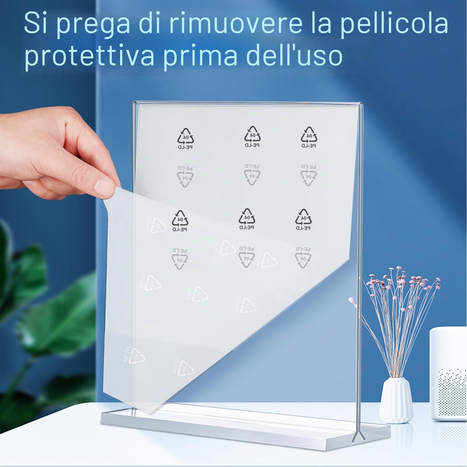4 pezzi di espositore plexiglass A4, portamenu da tavolo in acrilico, supporto verticale trasparente bifacciale per porta foto da tavolo per ristoranti, hotel, negozi e uffici