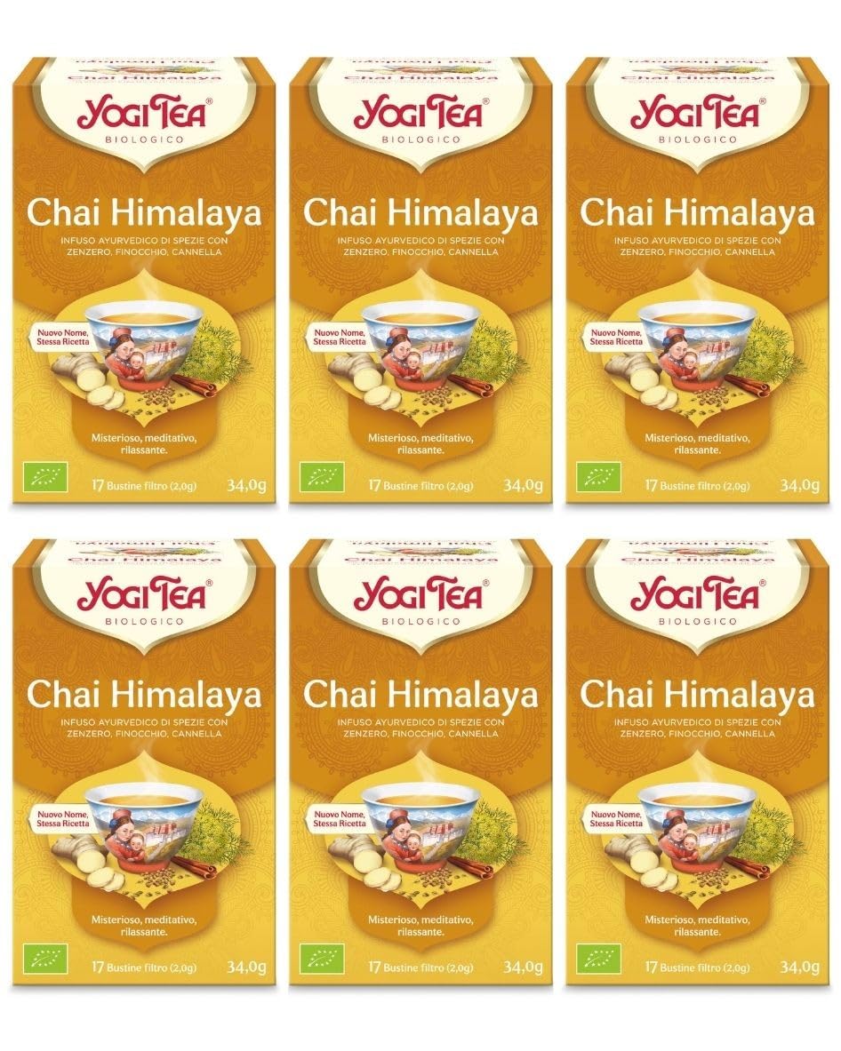 Yogi Tea Himalaya Bio - Infuso Ayurvedico - Miscela di Zenzero, Finocchio e Cannella - Senza Caffeina - Confezione da 6x17 bustine (102 bustine in totale)