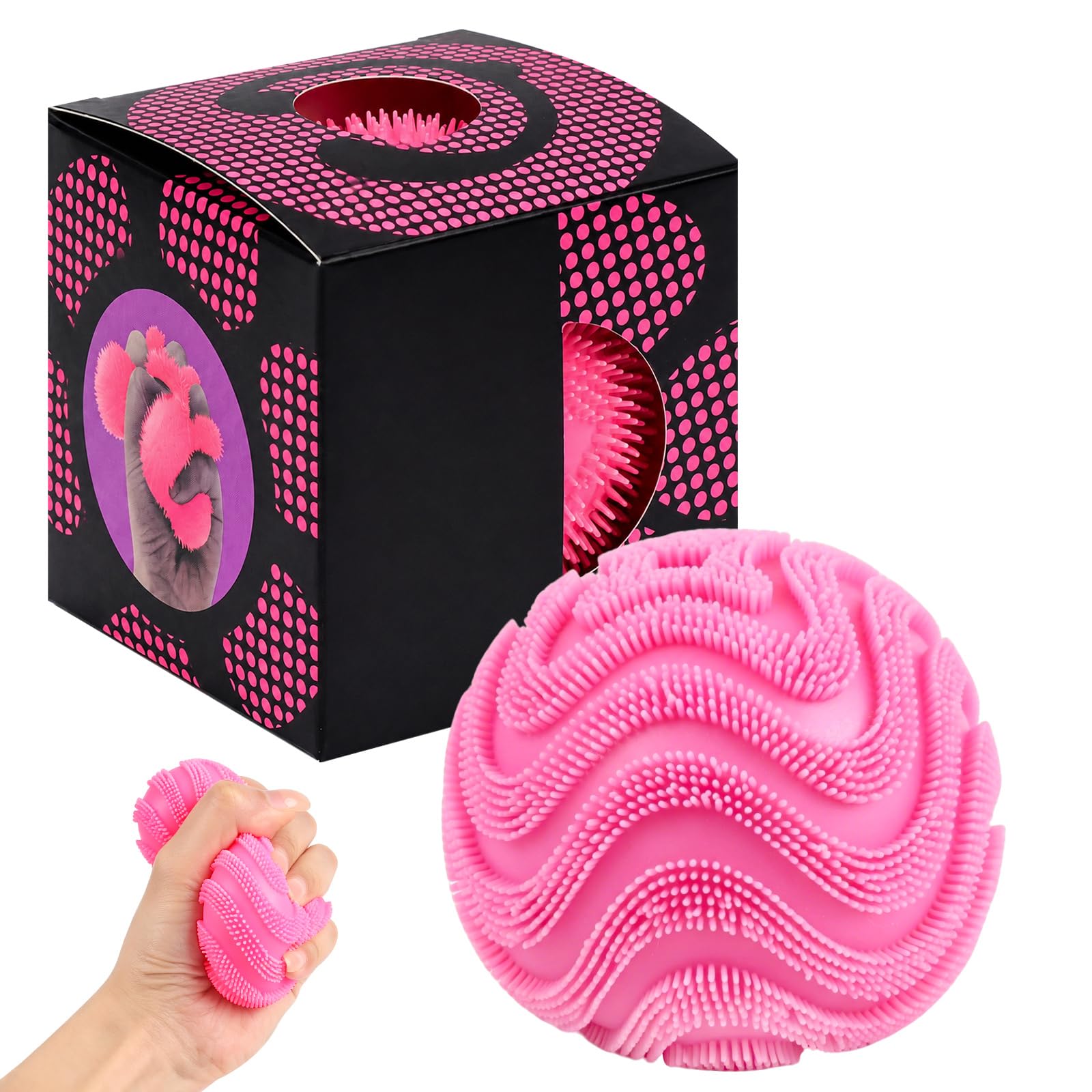 Fuzz Ball Fidget Stress Toy, Soft Sensory Squishy Fuzz Ball, Slow Rising Squishies Squeeze Toy for Anxiety Relief, Portable Handheld Fidget Toy for Adults, Party Bag Fillers & Desk Toy