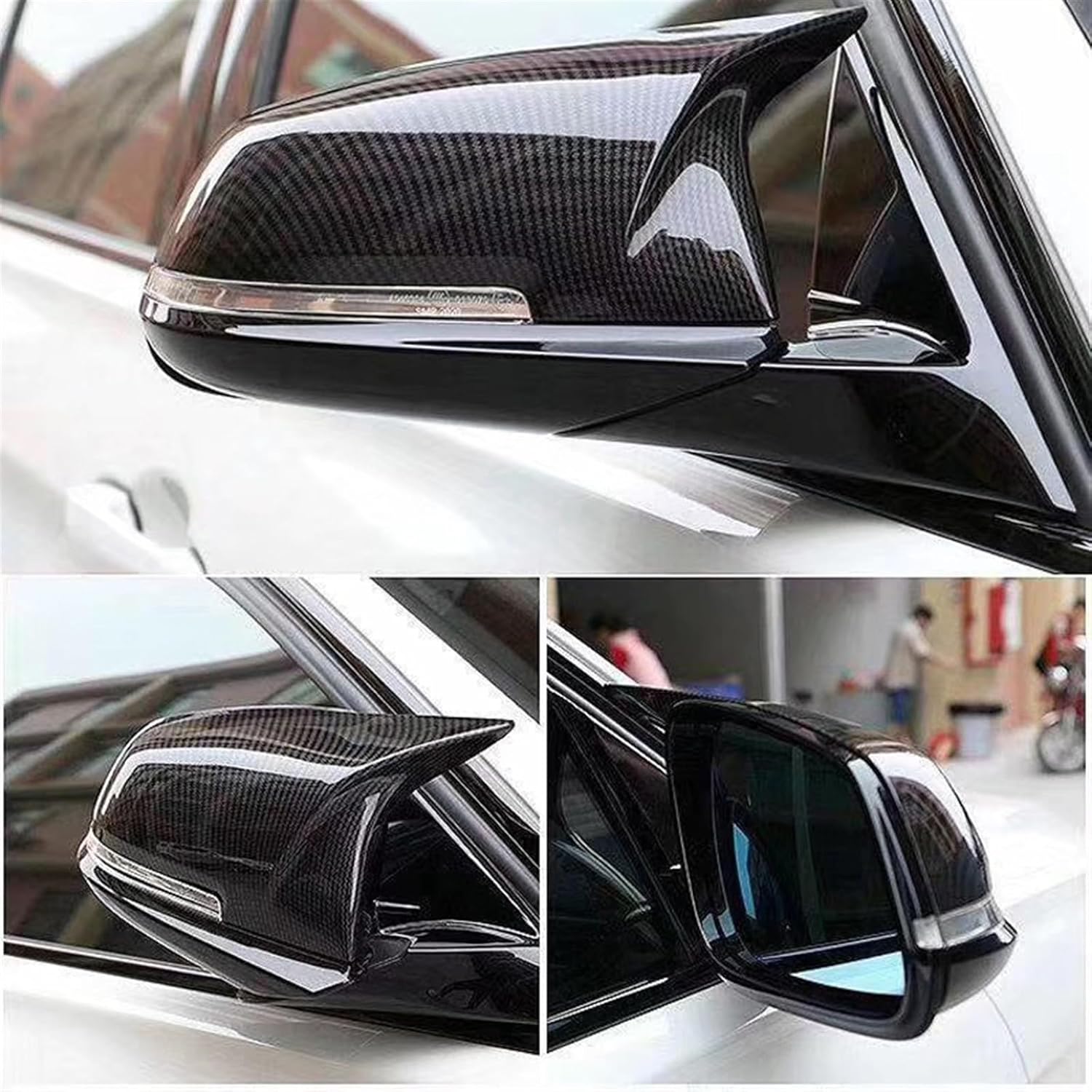 2pcs Auto Car Rear View Side Mirror Cover Trim Compatible For BMW F20 F21 F22 F23 F30 F31 F32 F36 X1 E84 F87 M2 Carbon Fiber Style (Color : Bright black)