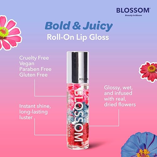 Miniatura 7 de Blossom Roll on Lip Gloss, aceite de labios hidratante transparente perfumado de alto brillo, no pegajoso, infundido con flores reales, fabricado en