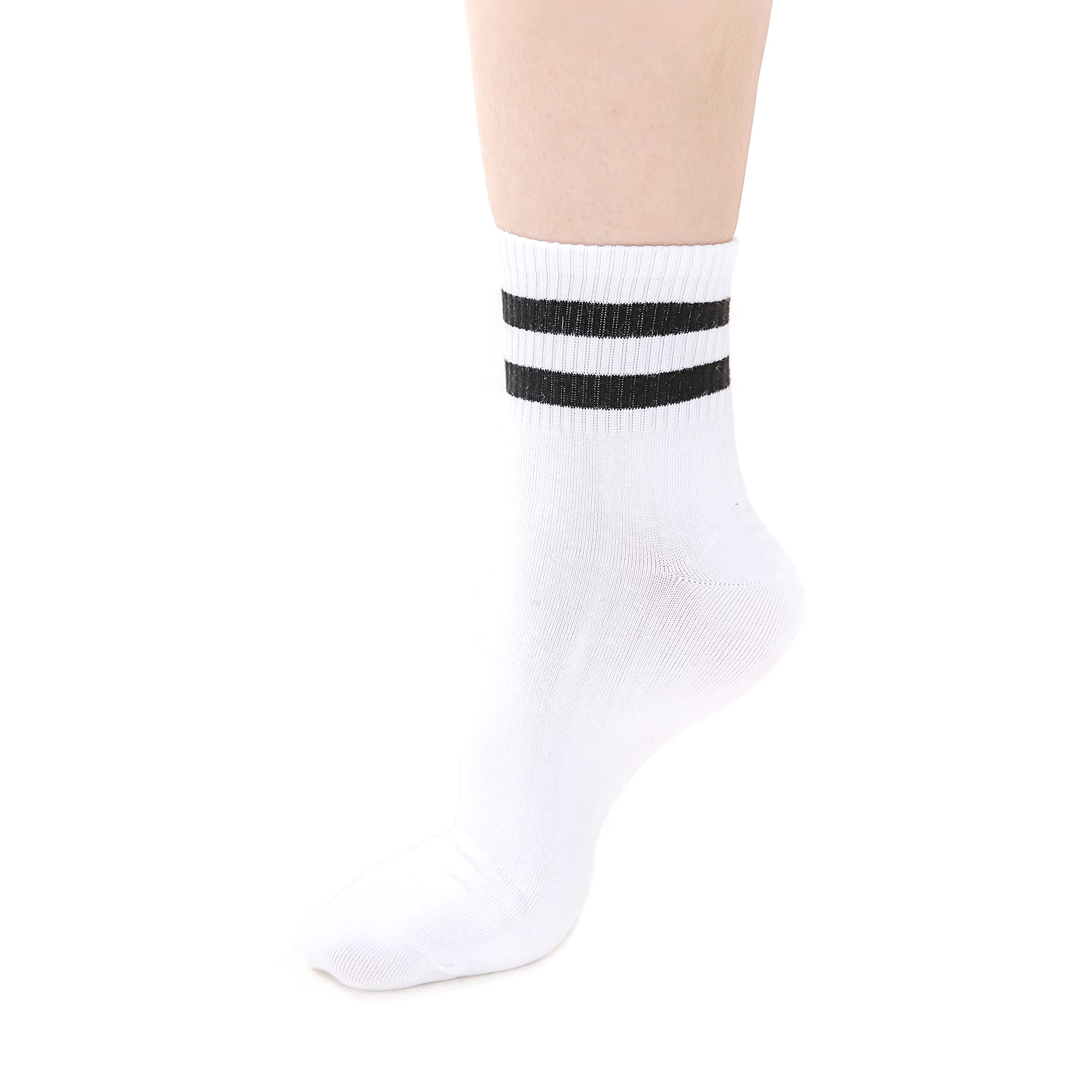 Men’s Pack of 3 Soft Thin Black/White Striped Absorbent Cotton Athletic Crew Socks White US Men’s Shoe Size 7-12.5 Sock Size 10-13