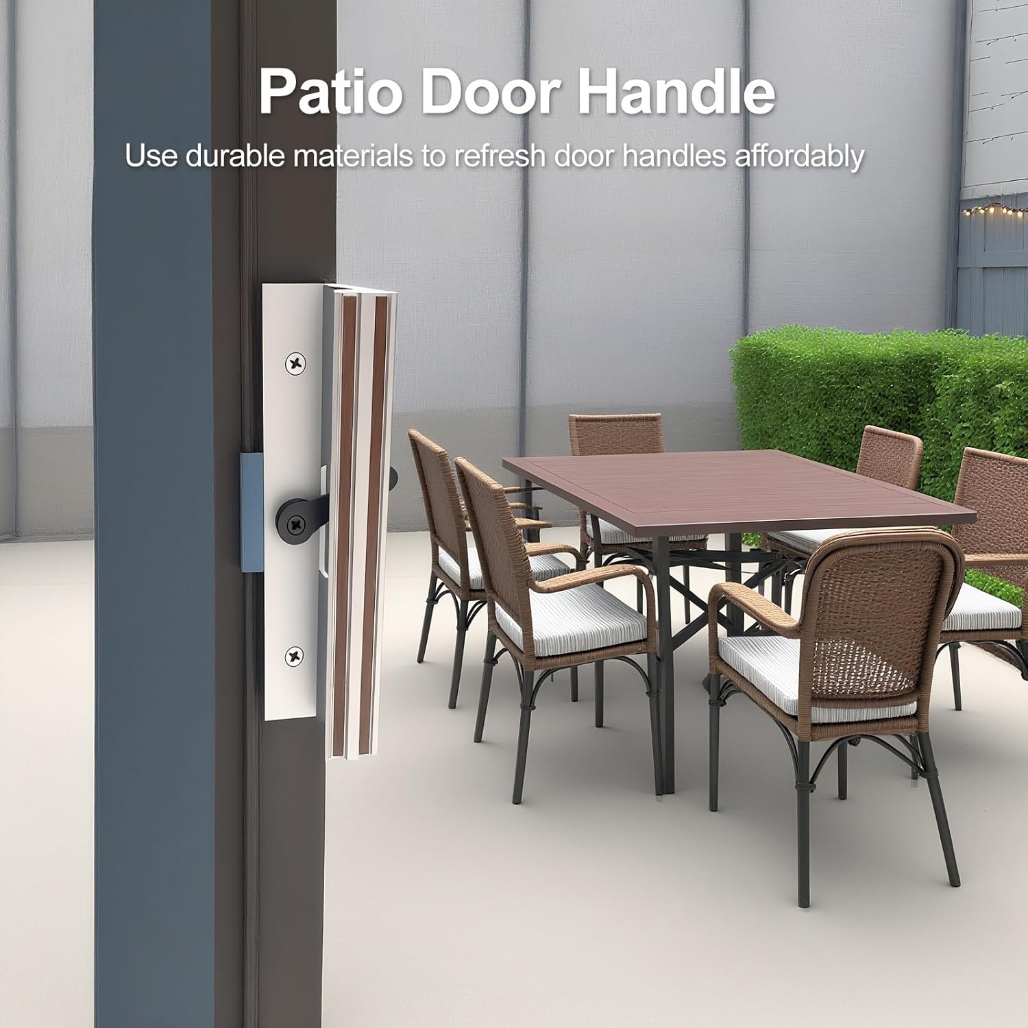 Baomain Surface Mount Sliding Patio Door Handle Set, 4-15/16" Hole Spacing C-to-C, Clamp Style Aluminum Replacement for Sliding Glass Doors, White with Woodgrain Finish