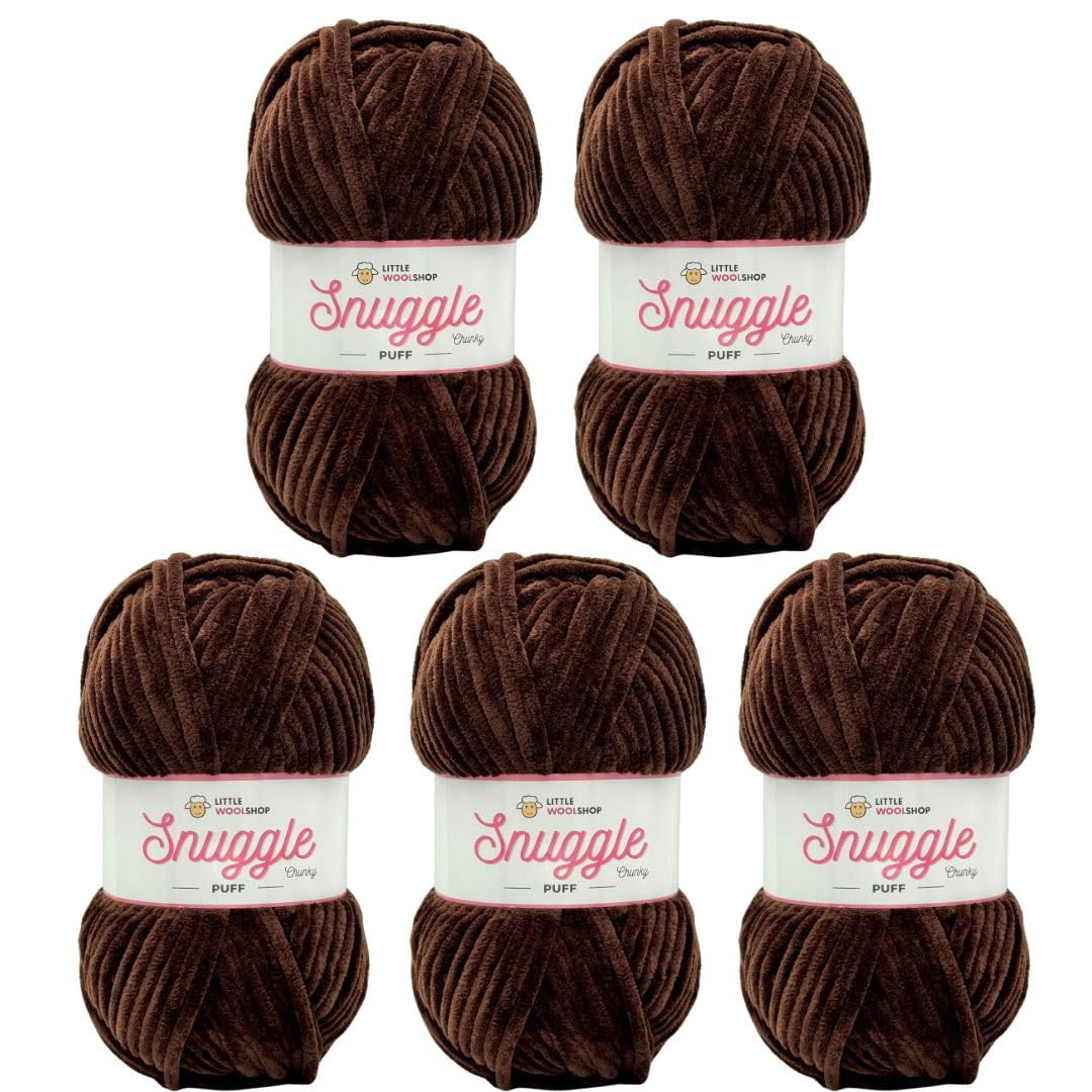 LittleWoolShop Snuggle Puff Chunky Chenille Yarn 100g - 100% Supersoft Polyester (Espresso Martini 892, Pack of 5)