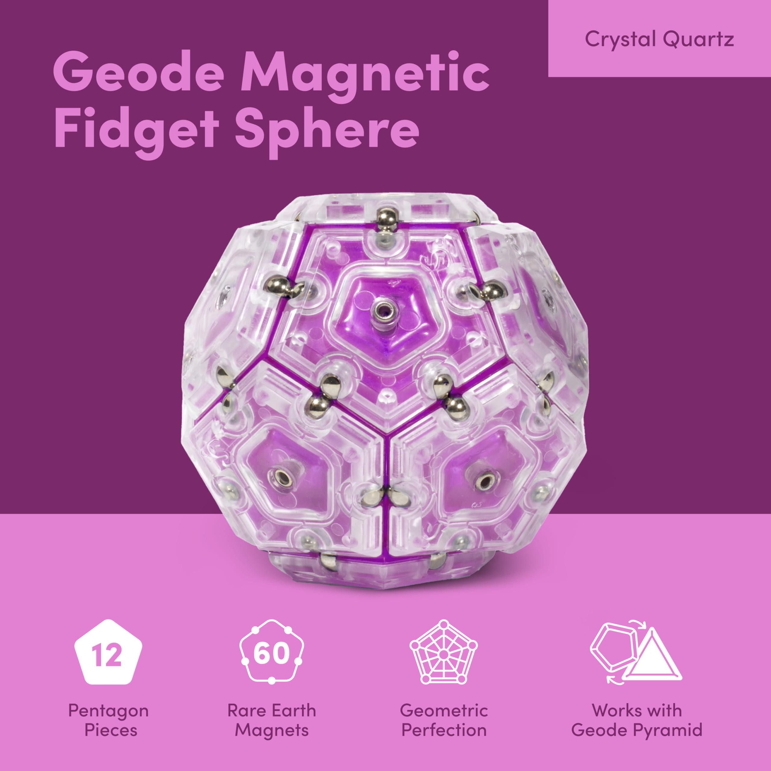 Speks Geode Magnetyczna zabawka fidget, sensoryczna zabawka na biurko dla dorosłych i nastolatków od 14+, prezent łagodzący stres, kula, kwarc