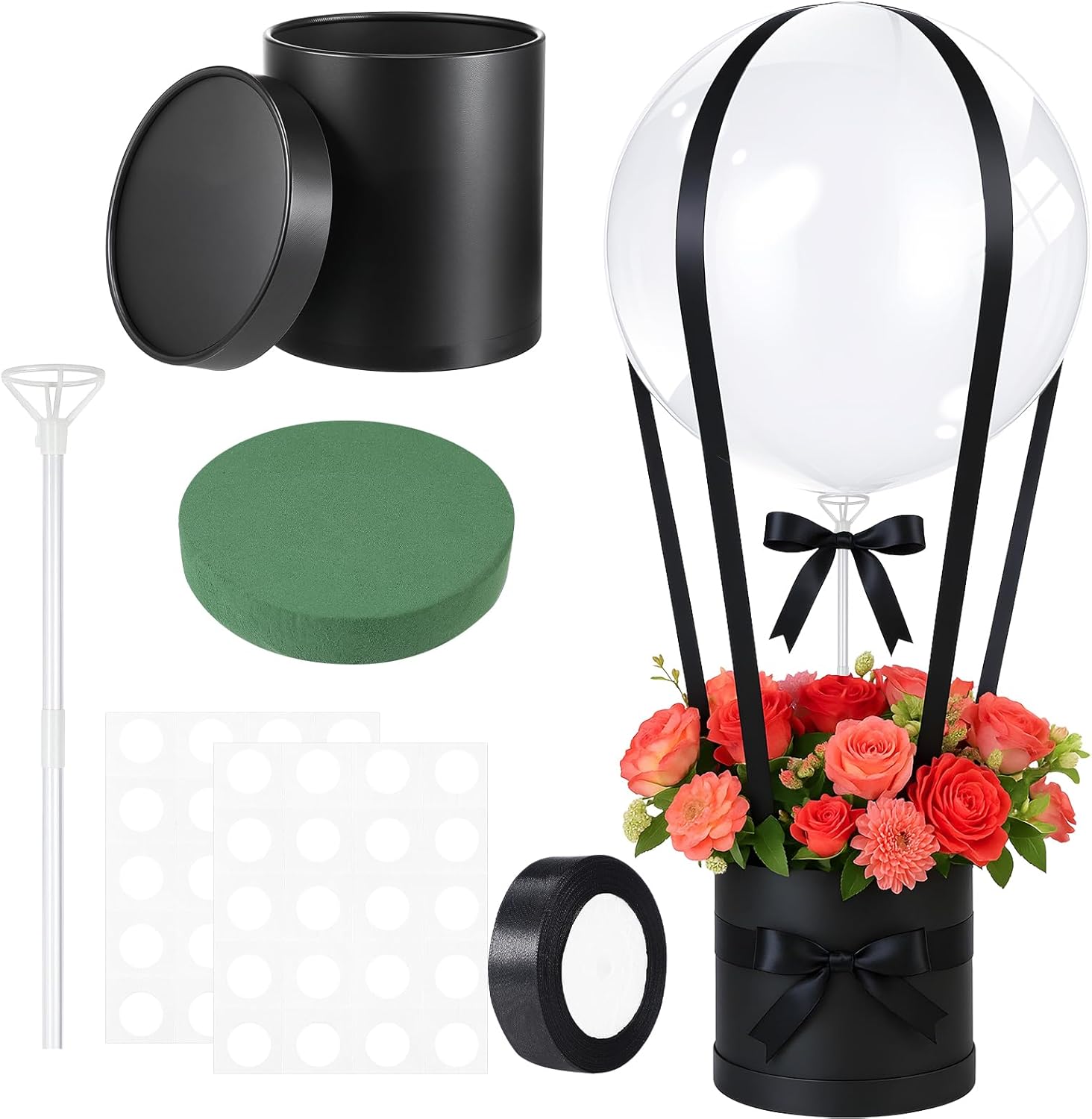 Soulchen DIY Hot Air Balloon Christmas Surprise Gift Box with 20'' Bubble Bobo Balloon Ribbon and Floral Clay for Christmas Wedding Bridesmaids Birthday Anniversary Baby Shower Party Decoration(Black)