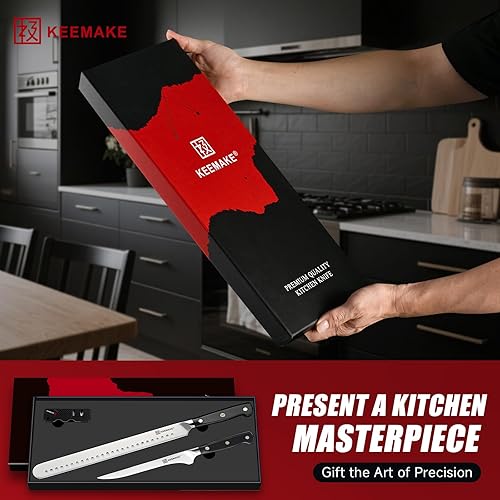 Vista 32 de KEEMAKE Juego de cuchillos para tallar barbacoa, cuchillo de carnicero de 10 pulgadas y cuchillo de afilar de 10 pulgadas para cortar carne, acero