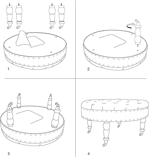 Miniatura 4 de Warmaxx Mesa de centro otomana redonda copetuda beige de 34 x 34 x 17 pulgadas de alto, otomana grande y resistente de terciopelo texturizado para
