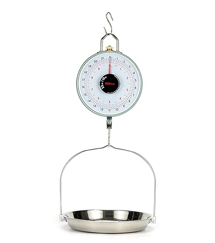 Miniatura 7 de Tada Báscula mecánica colgante con pantalla de doble cara de 22 libras con bandeja de pesaje para granja, cocina y pesaje de productos