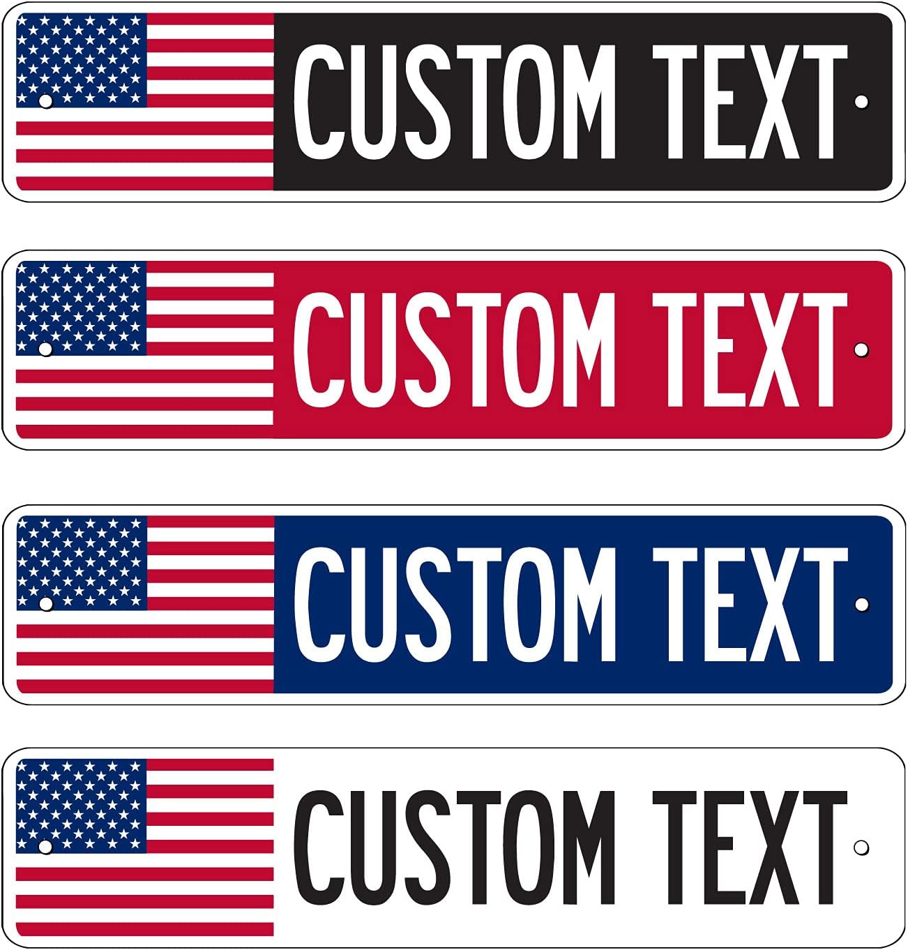 Custom Aluminum Street Sign 18" x 4" Black Personalize (USA Flag)